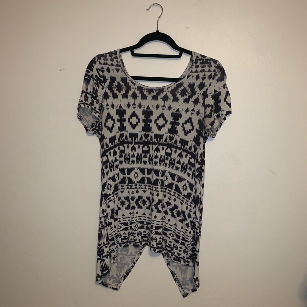 White and black, open back shirt
